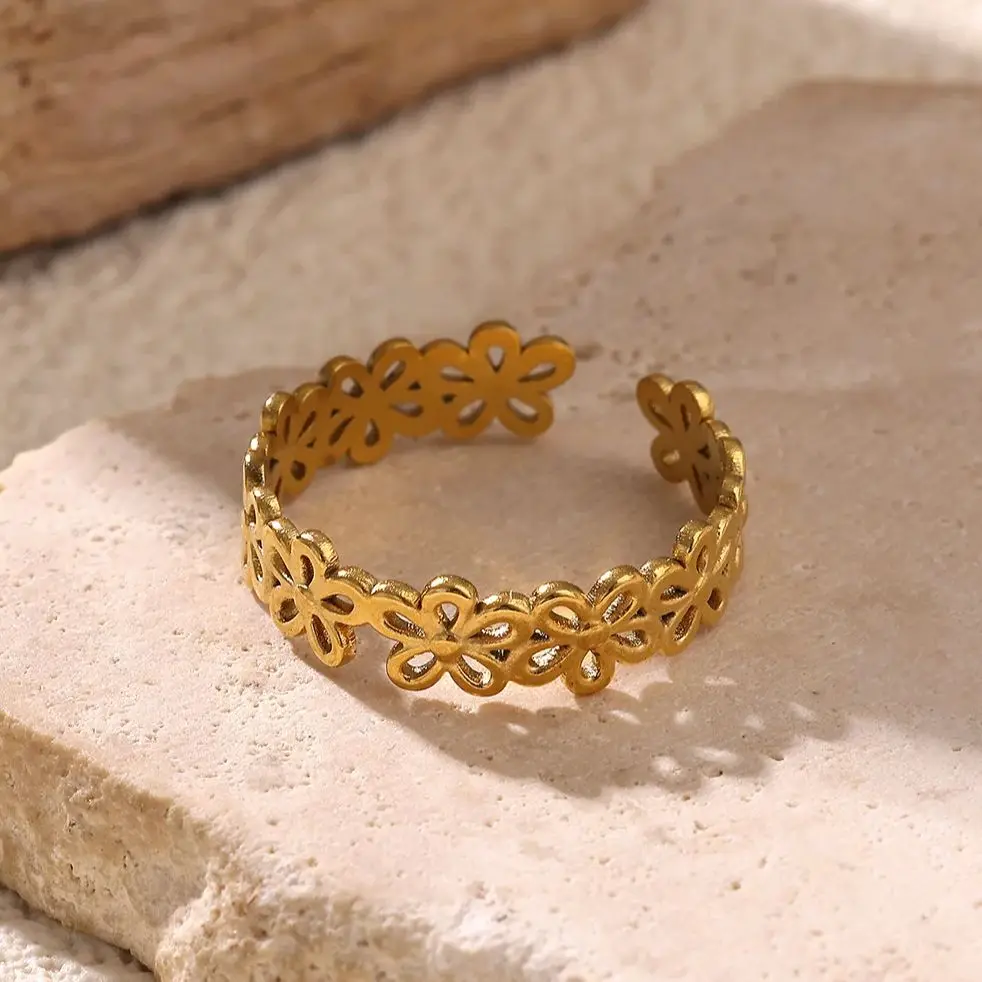Stainless Steel Flower Rings For Women Gold Color