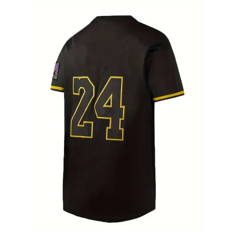 Men's Baseball Jersey Legend#24 Black Fashion Print Comfortable Sweatshirt Short Sleeve Button V-neck Shirt Men's Clothing 3