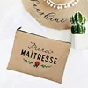 Linen Makeup Bags Thank You Teacher French Print Simple Wristlet Clutch Bag Beach Stationery Storage Travel Organizer Case Gifts 1
