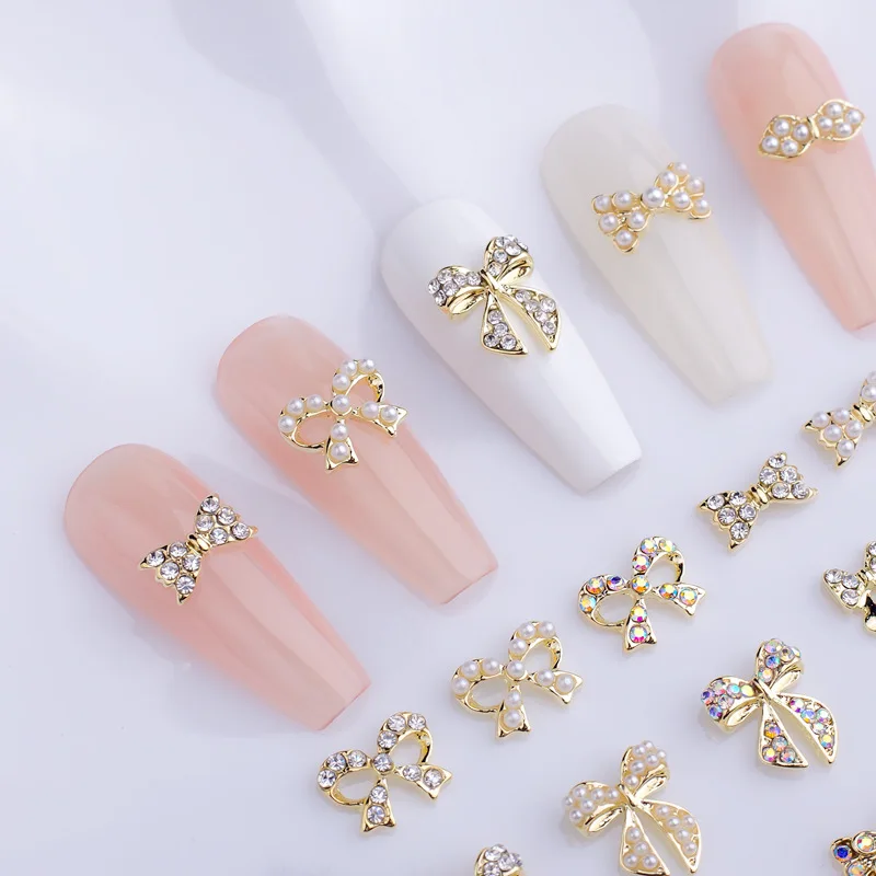 10PCS Bow Chanel Nail Charms Gold