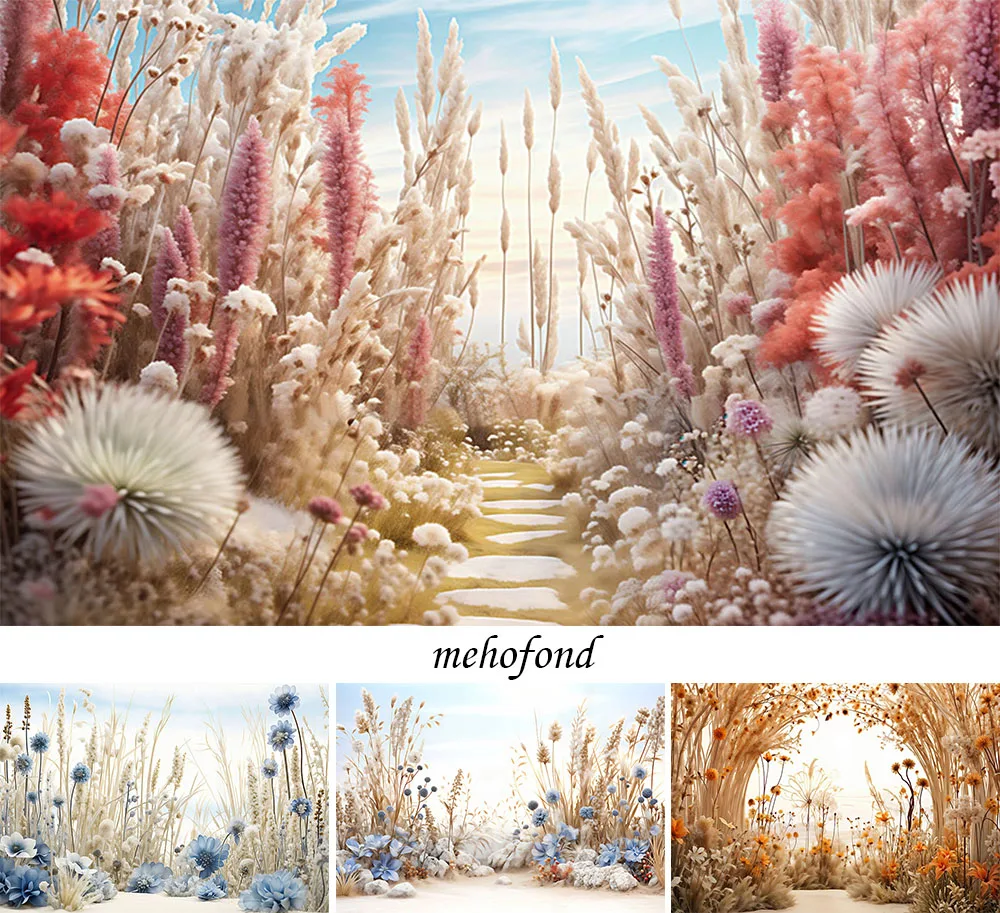 

Mehofond Photography Background Boho Floral Pampas Grass Flowers Birthday Party Cake Smash Portrait Decor Backdrop Photo Studio