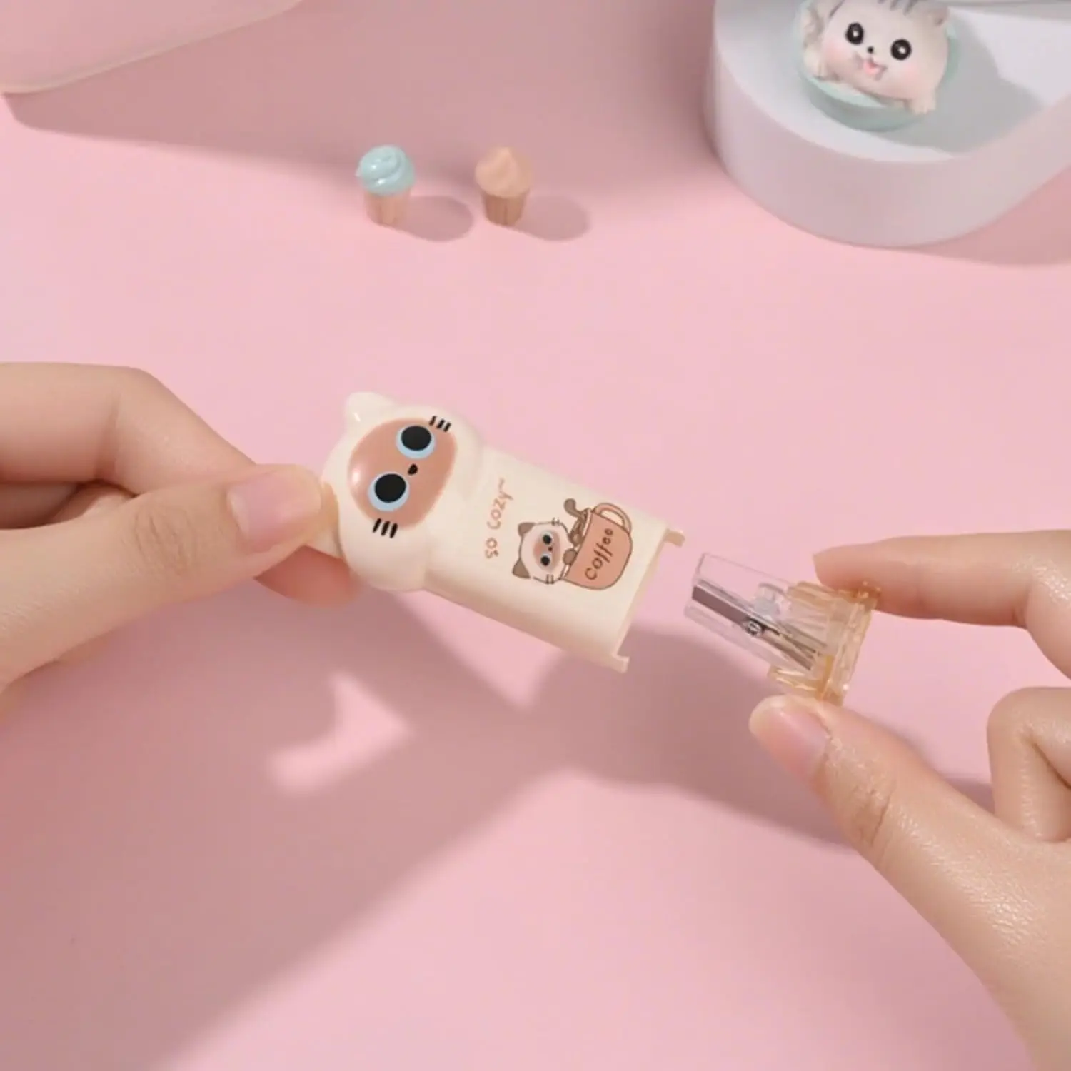 مبراة أقلام رصاص لطيفة على شكل قطة، مبراة أقلام يدوية صغيرة، مجموعة قرطاسية كاواي، مستلزمات مدرسية، مكتب Sch، 4 قطع