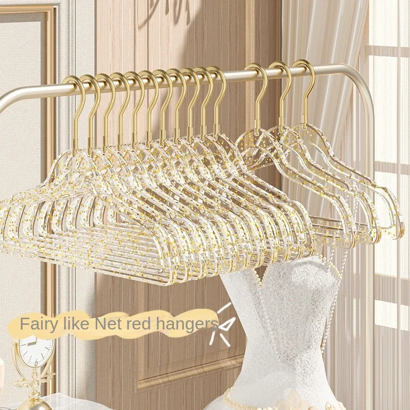 Internet celebrity acrylic cute crystal hanger clothing traceless transparent plastic clothing store, gold powder clothes hanger