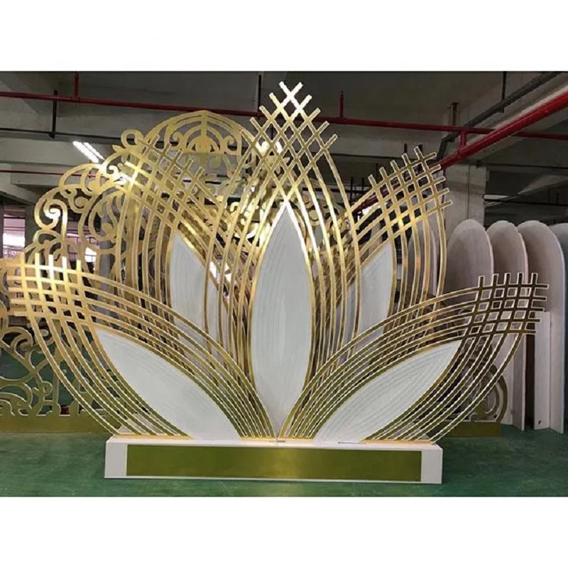 Elegant New Design Acrylic Five Leaf Lotus Children's Party Backdrop White Gold Wedding Background Decoration New