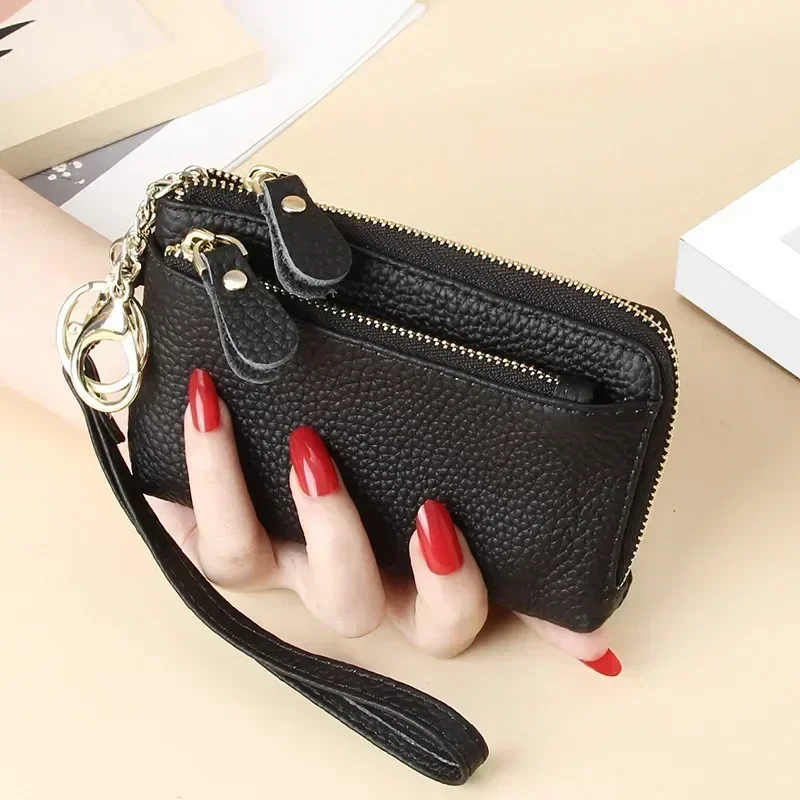Ladies Wallet Luxury High Quality Short Vintage Purse Multi-card Coin Wallets Genuine Leather Women Zipper Keychain Hasp Purses