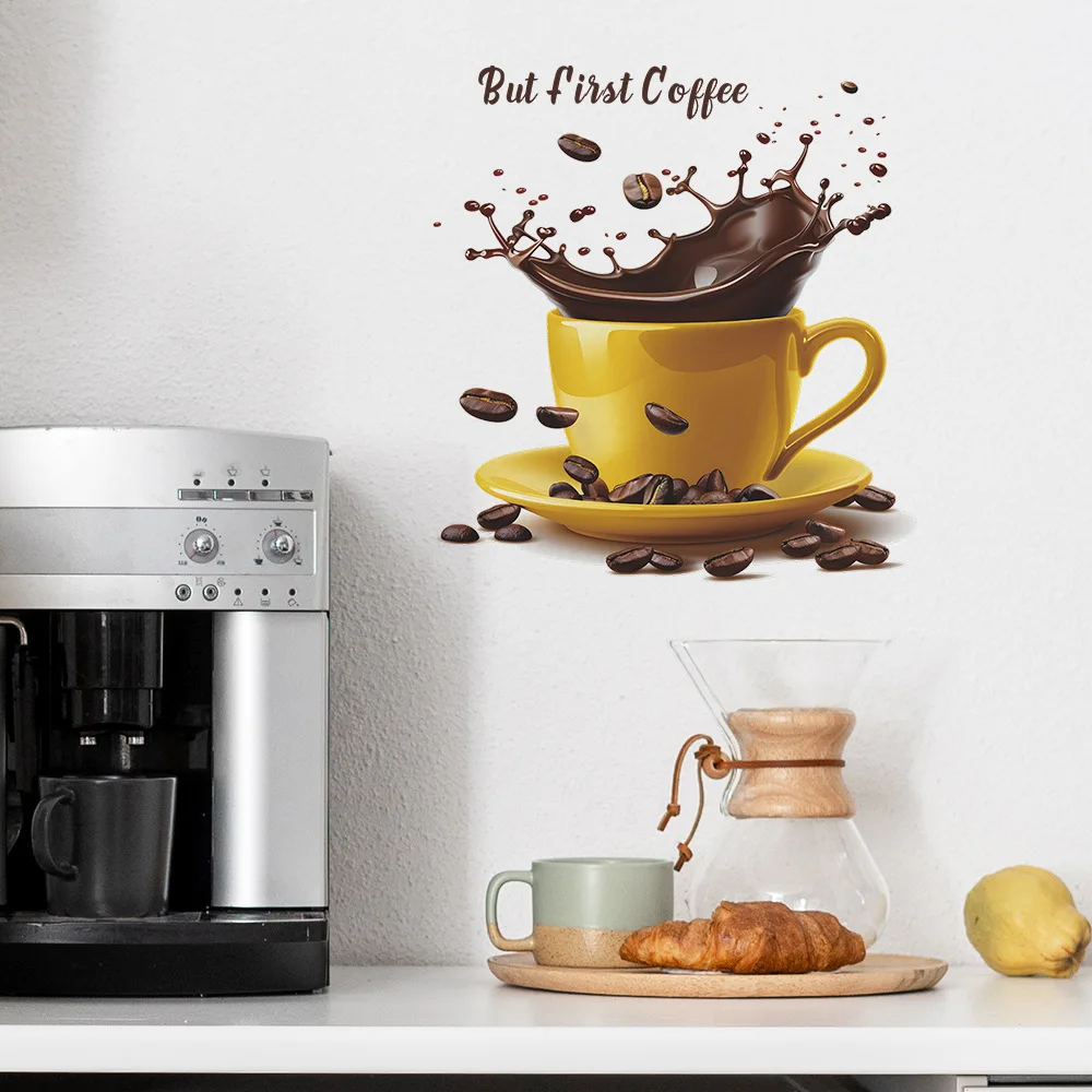 Creative coffee cups wall sticker for cafe background decoration wallpaper living room home decor self-adhesive decals
