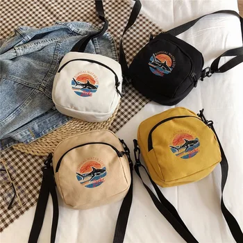 حقيبة هاراجوكو الأنيقة للهاتف المحمول، حقيبة قماش مطبوعة برسوم كارتونية للطلاب، حقيبة كتف مربعة أنيقة للاستخدام اليومي للنساء