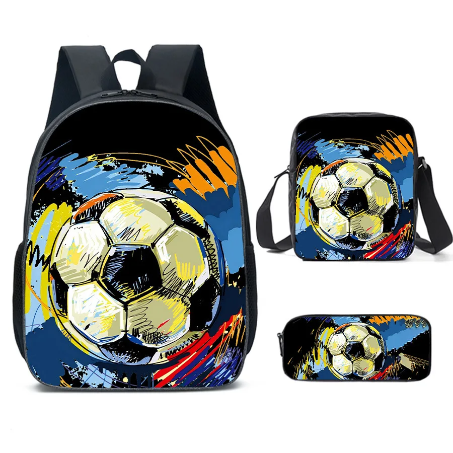 Boys’ 3-Piece Backpack Set – School Bag, Shoulder Bag & Pencil Case, Football Print, 40x30x15cm - View #13