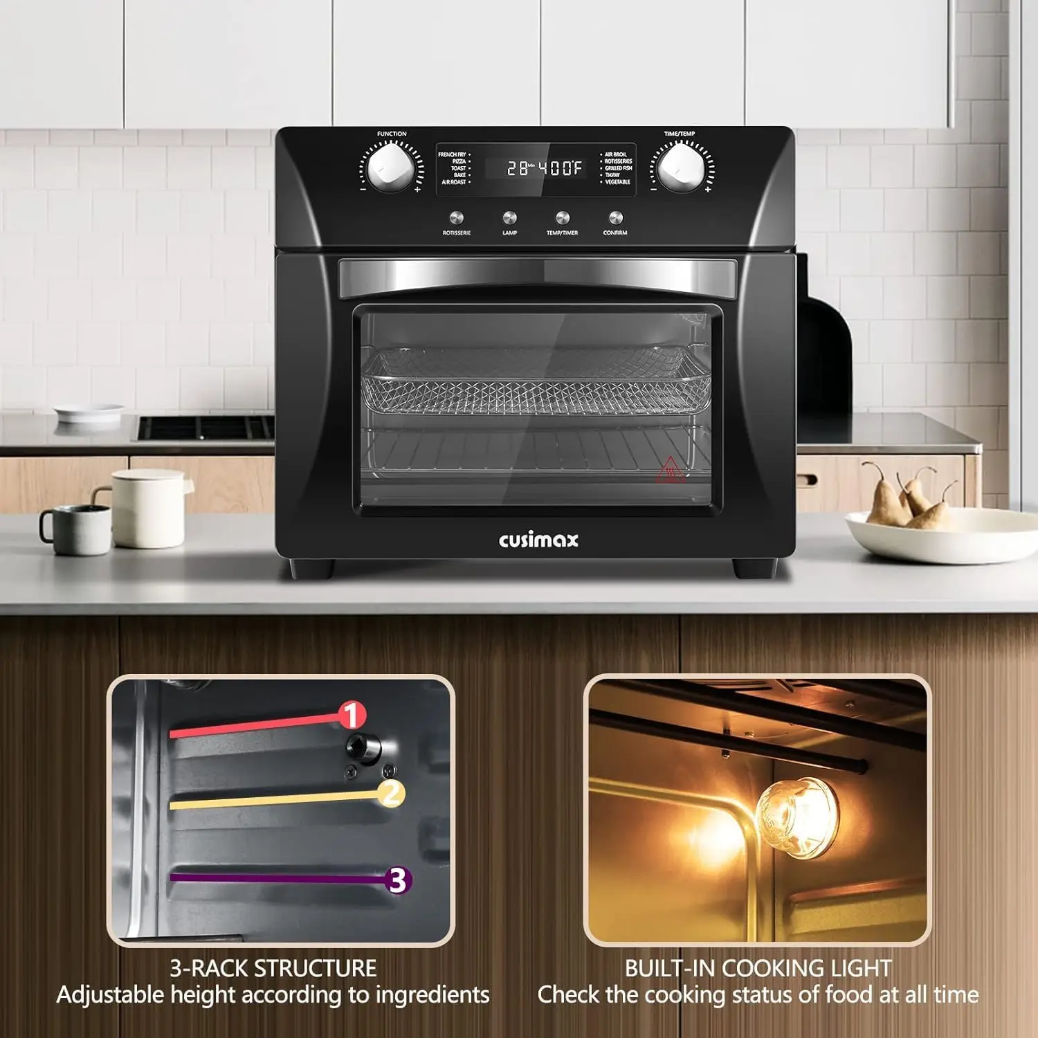 10-in-1 Air Fryer Toaster Oven Combo,24QT Convection Toaster Oven Countertop with Rotisserie & Dehydrator 3