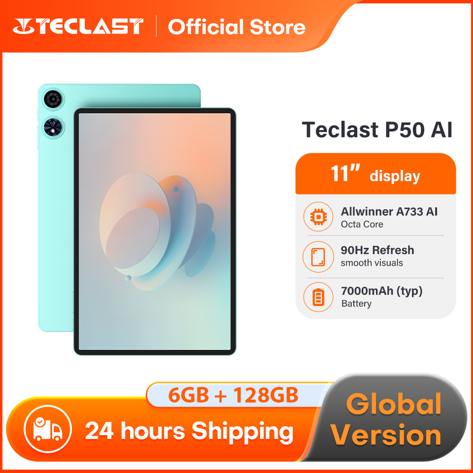 Teclast P50 AI Tablets Android 15 11" 90Hz Dispaly AllWinner A733-AI Octa-Core 6GB 128GB LPDDR5 Wifi-6 7000mAh Battery AI Tabs