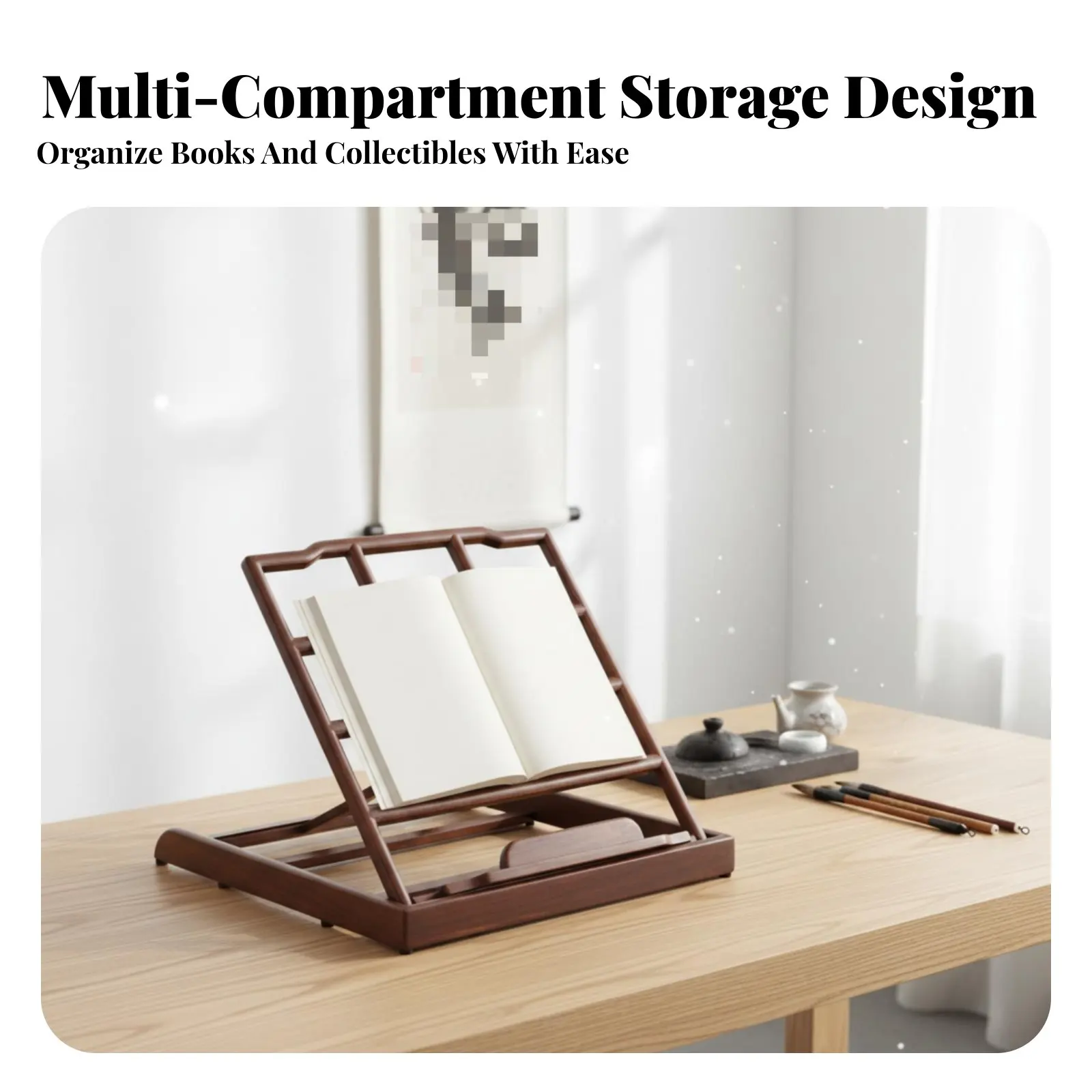 접이식 나무 책꽂이, 안정적인 지지대, 조절 가능한 책꽂이, 다용도 휴대용, 독자, 성인, 데스크탑, 도서관용