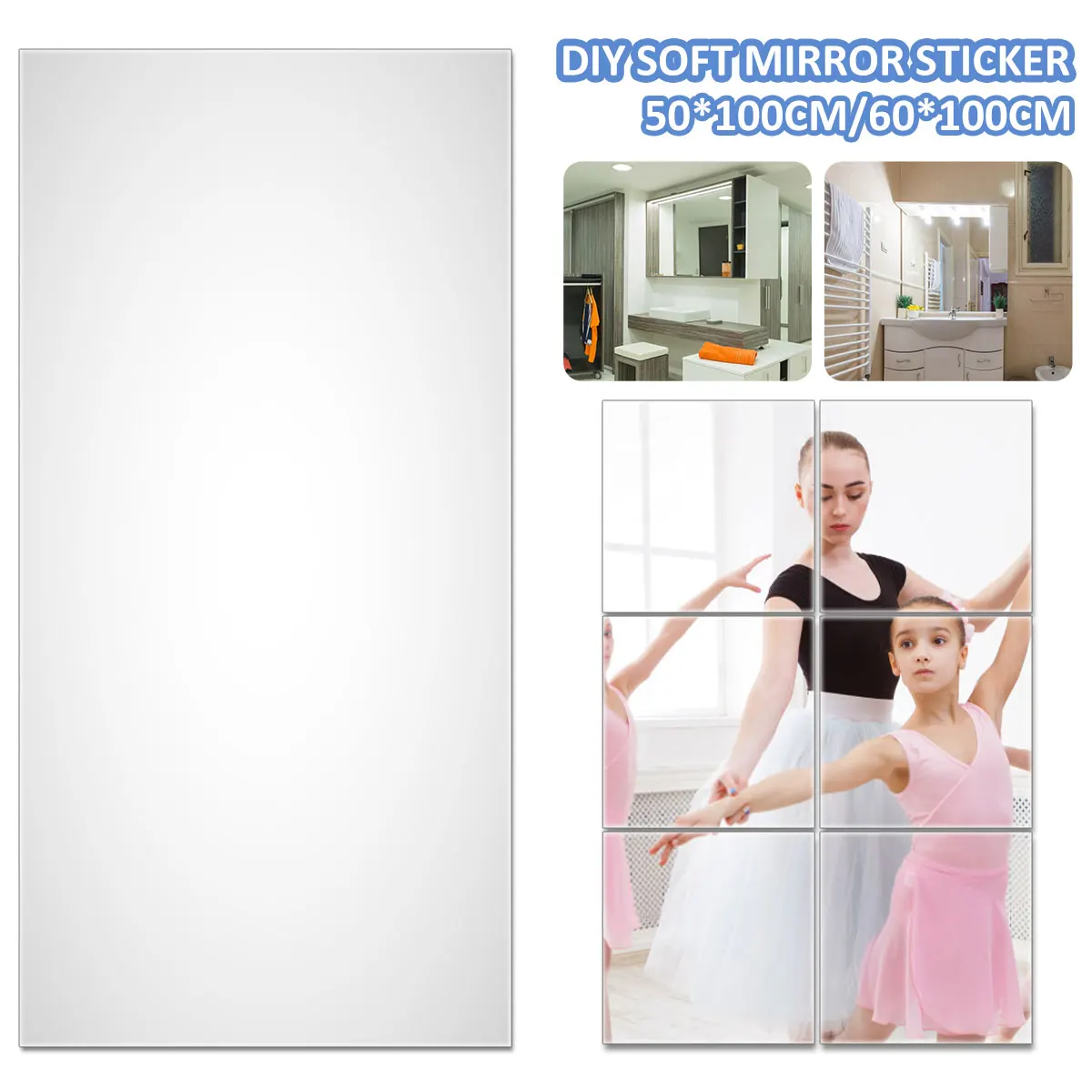 Self Adhesive Mirror Stickers Flexible Mirrors Sheets Cuttable DIY Wall Mirror PET Non Glass Stickers Wall