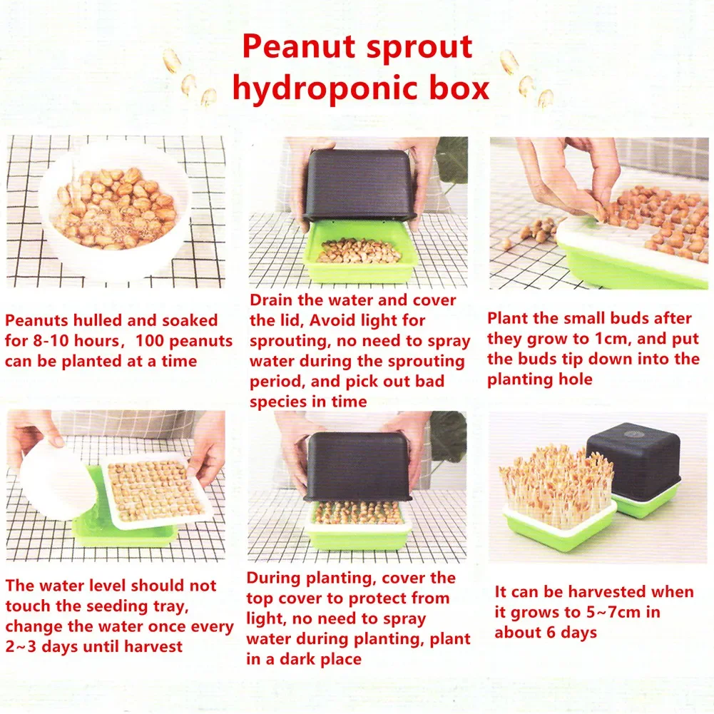 4 PCS Planting Box Peanut Bud Germination Soilless Planting Sprouting Tray EASE TO CLEAN Hydroponic Box