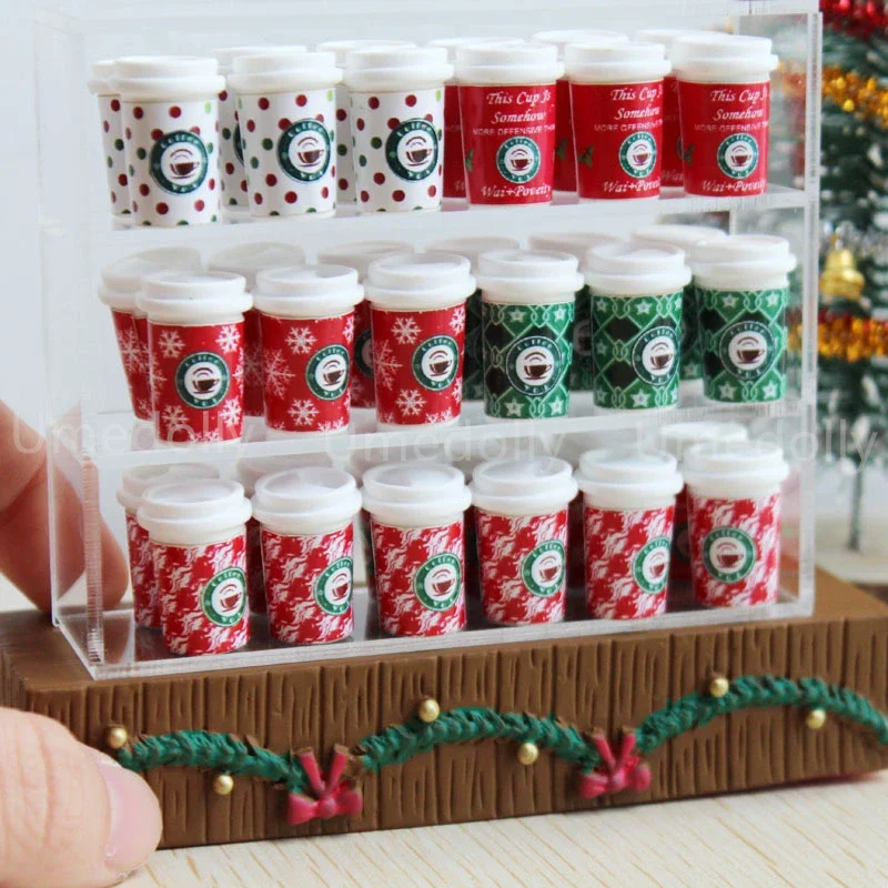 5PCS 1:6 Scale Miniature Dollhouse Mini Christmas Coffee Mugsd Mini Drinks for OB11 BJD Doll Accessories Toy