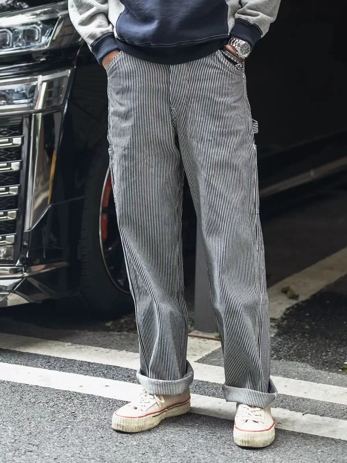 【SATIIIZ】Kib Stripe Carpenter Pants Kib Stripe Carpenter Pants - satiiiz