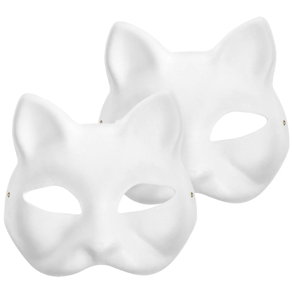2 Pcs DIY White Paper Mask Kitsune Cat Base Animal Masks to Paint Bunny Painted Decorate Bridegroom