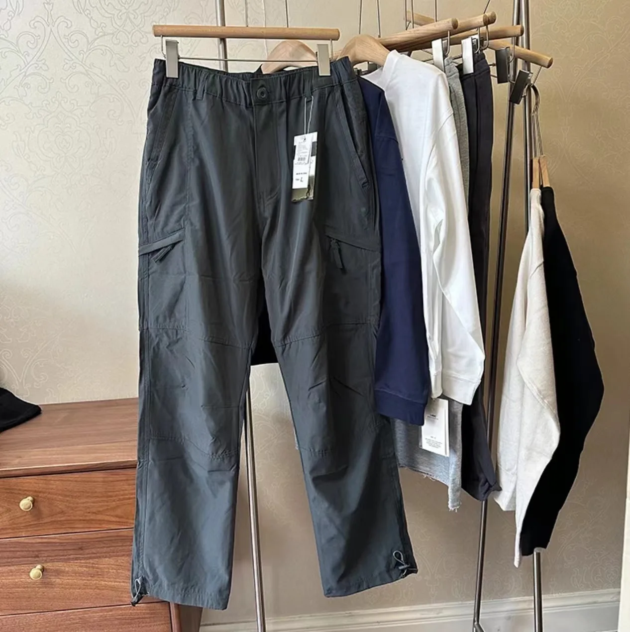 Outdoor Casual Men's Cargo Pants Thin Summer Multi-Pocket Quick-Dry Straight Leg Fashionable Workwear Trousers for Teens
