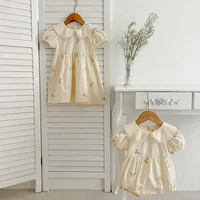 Infant Baby Girls Lace Collar Dress Rompers Sisters Clothes Kids Girls Embroider Flower Princess Dress Family Clothes Rompers 2