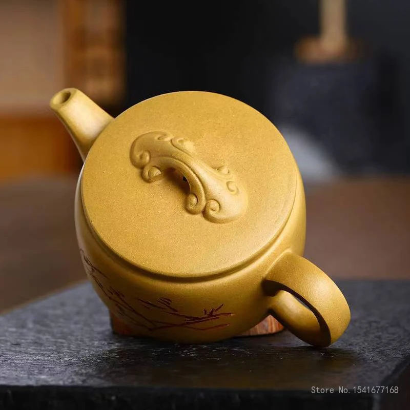 Chinese Style Yixing Purple Clay Ruyi Hanwa Pot, Yellow Section of Raw ore, Kung Fu Tea Set, Household Teaware, 250ml, 1Pc