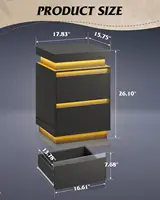 Black Nightstand with Charging Station and LED Lights, Bedside Table with 2 Wooden Drawers and Sliding Top, Modern, Customized 2