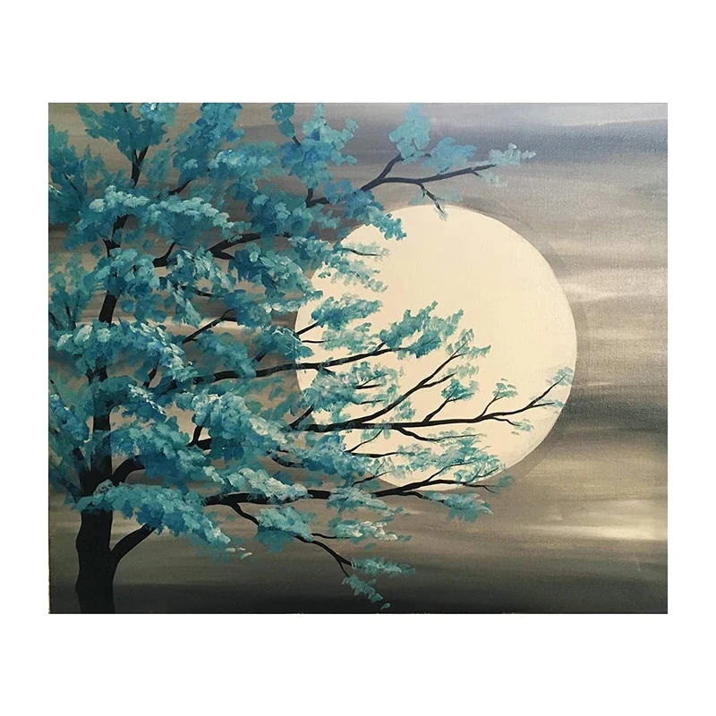 

HOT SALE Round Diamond All Diamond Diamond Painting Set Living Room Dining Room Decoration Painting Full Moon And Turquoise Tree