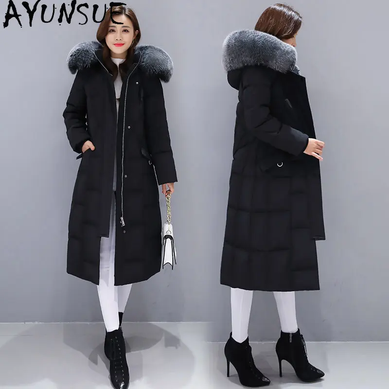 

AYUNSUE Long Down Jacket Women Coats Winter Coat Women Korean Jackets for Women 2022 Hooded Fox Collar Warm Puffer Jacket Zm2053
