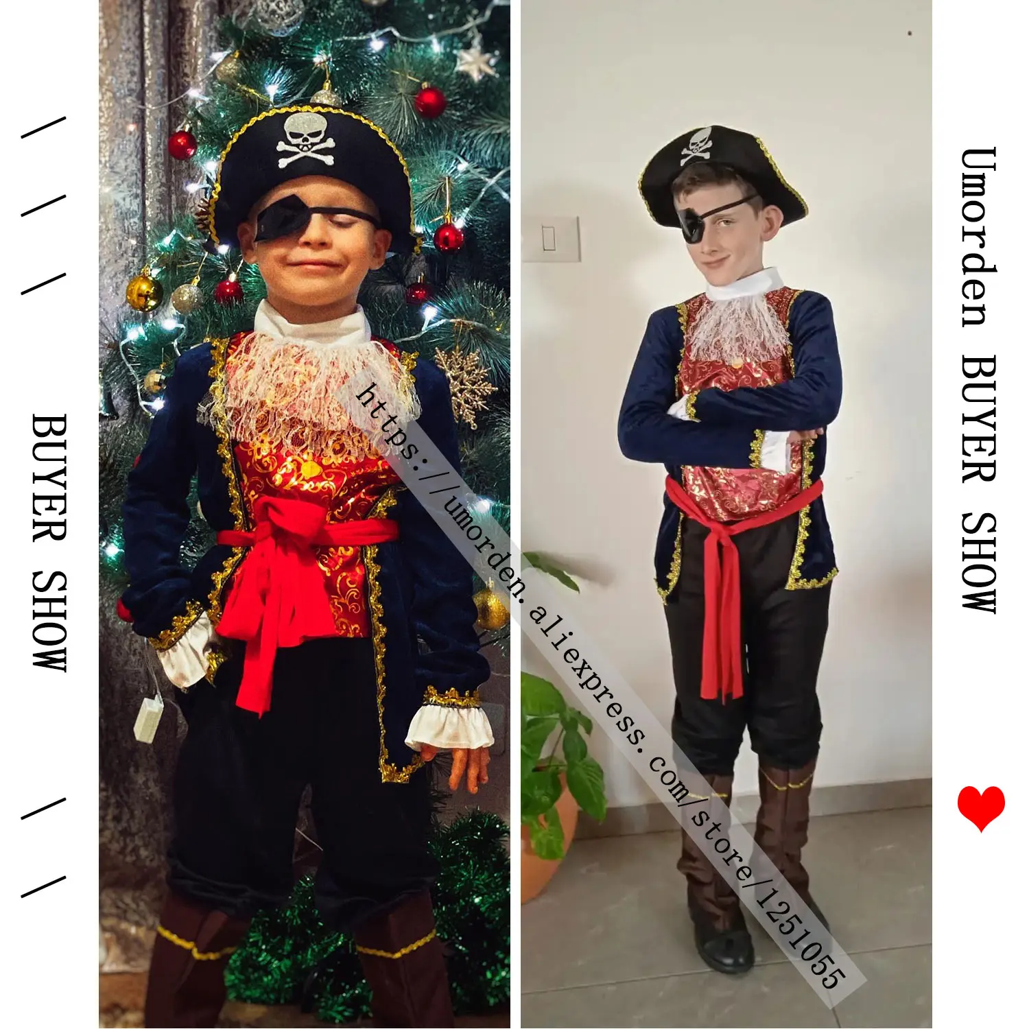 Umorden Boys Buccaneer Pirate Captain Hook Costume Cosplay Kids Child Halloween Purim Fancy Dress Outfit 4-6Y 6-8Y 8-10Y kids cosplay costume