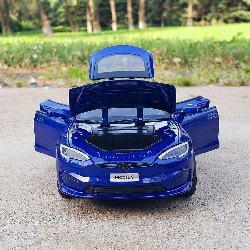 1:24 Tesla Model S Alloy Car Model Diecast Metal Toy Vehicle Car Model Simulation Collection Sound Light Kids Toy Gift C270 5