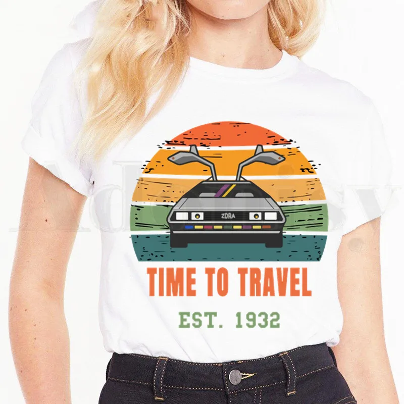 

Back to The Future Car Movie Series Summer Fashion Shirt Graphic T Shirt Women Tops Base O-neck Tees Funny Girls Tshirt