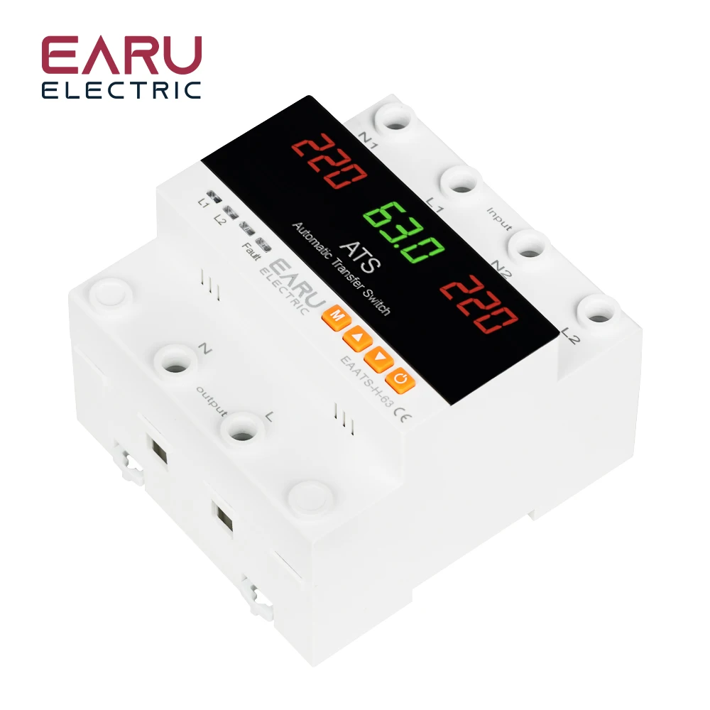 63A 100A ATS Adjustable Over Under Voltage Current Protector Dual Power Conversi