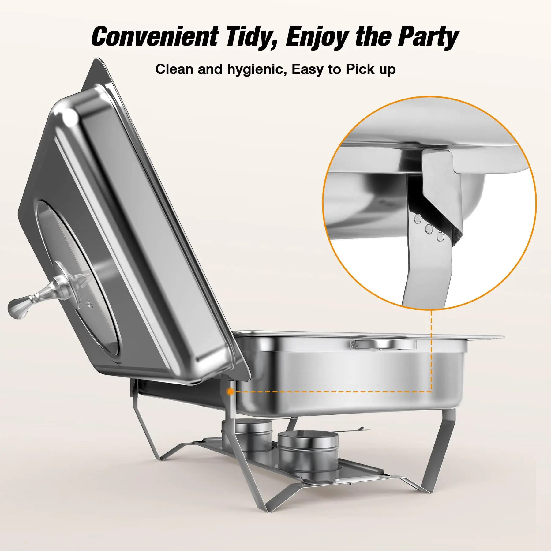 Stainless Steel Chafing Dishes Set with Foldable Glass Lid for Buffet