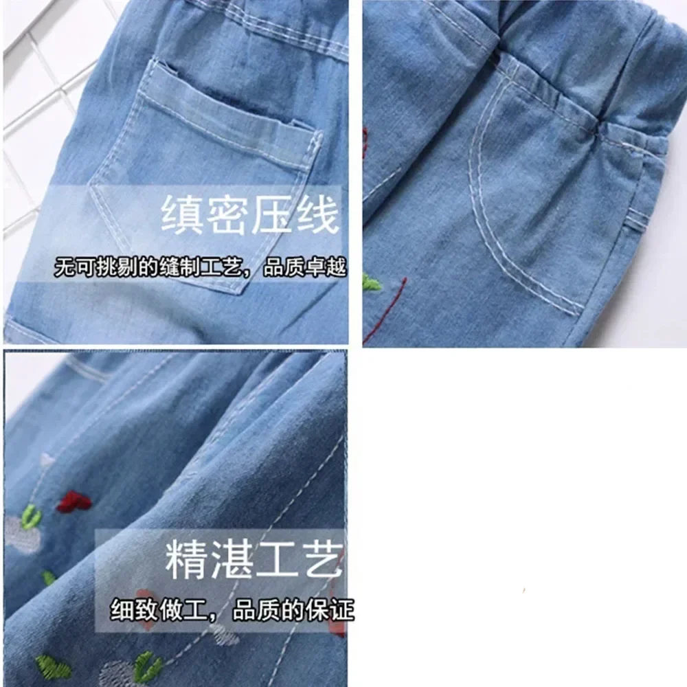 Girls Shorts Jeans Kids Eastic Band Short Pant Summer 2 To 12 Yrs Children's Clothing Teenagers Cartoon Embroidery Trousers