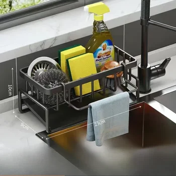 Lavello da cucina Scolapiatti Organizzatore Spugna Portaoggetti Porta rubinetto Scolapiatti Portasciugamani Scaffale per lavello autodrenante in acciaio inossidabile 1