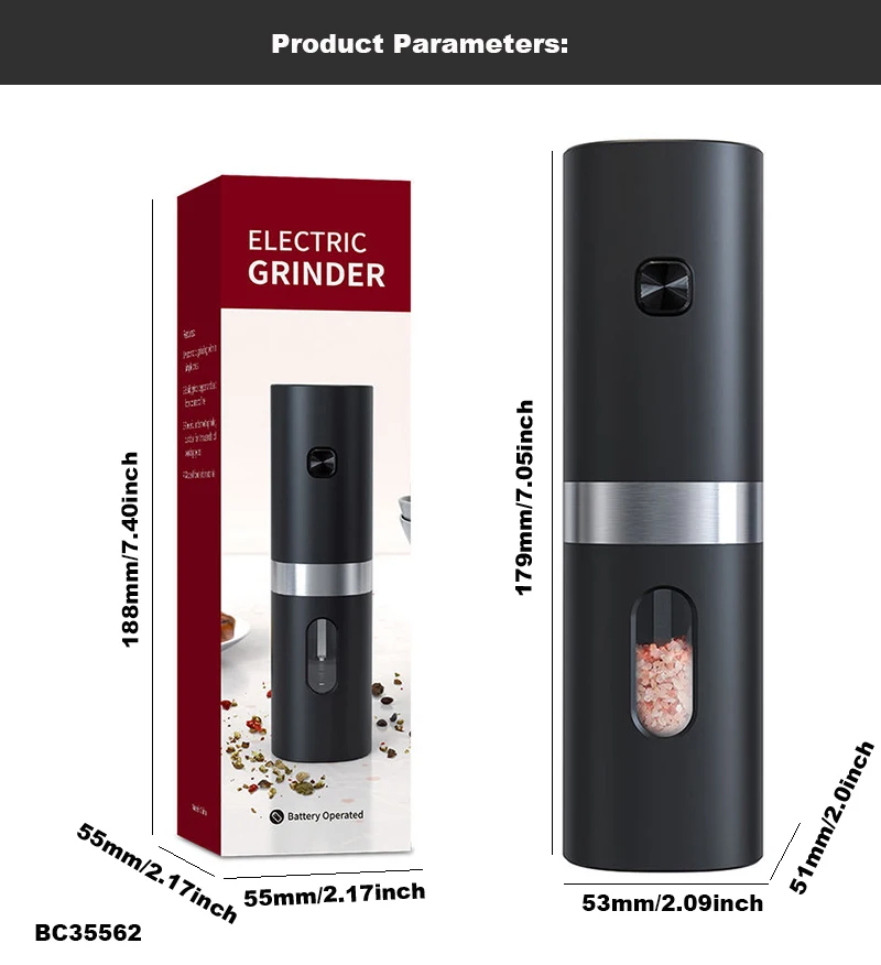 Electric Salt and Pepper Grinder Adjustable Coarseness Automatic Spice Grinders Pepper Mills With Led Light Grinding Tool 1/2pcs