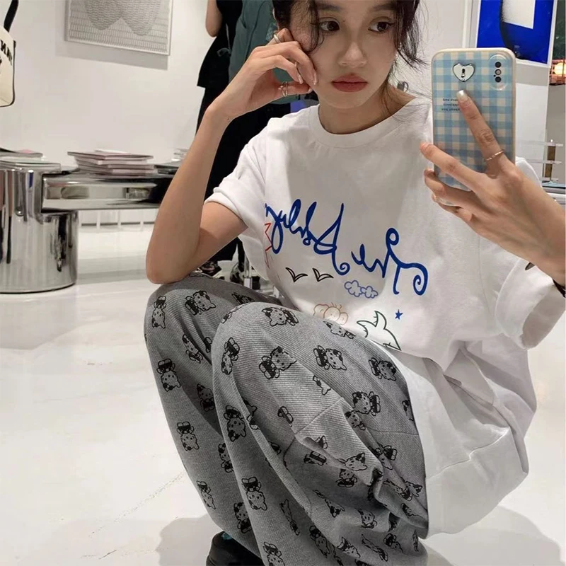 

Sanrio Hello Kitty Wide Leg Pants Female Student Korean Version Sweet Cartoon Printing Spring and Autumn Leisure Loose Trousers