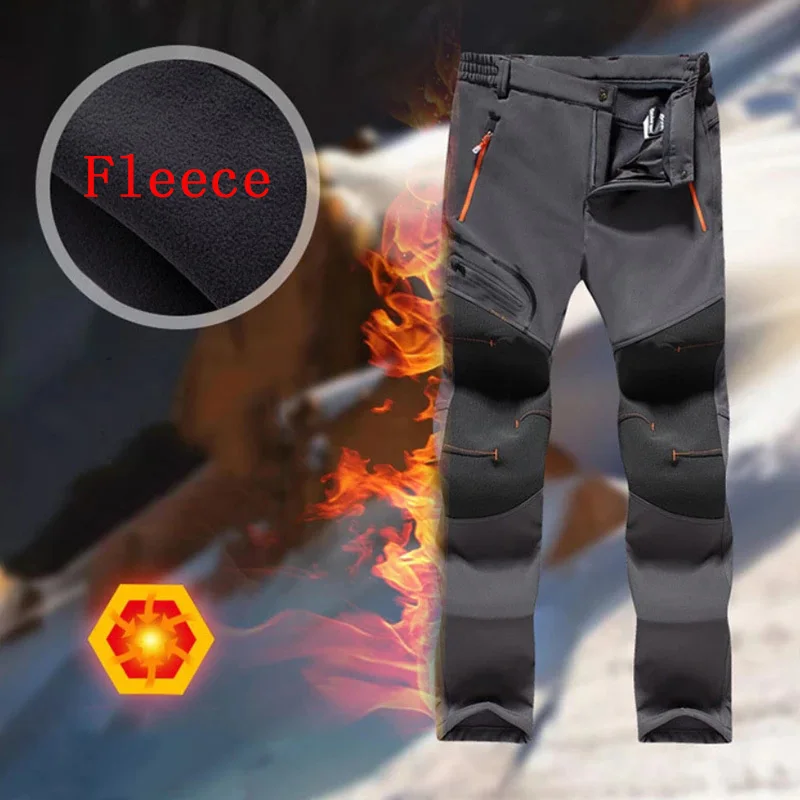 Men's Winter Hiking Camping Fishing Sports Climbing Skiing Run Pants Outdoor Trousers Casual SoftShell Gym Sweatpant 4XL