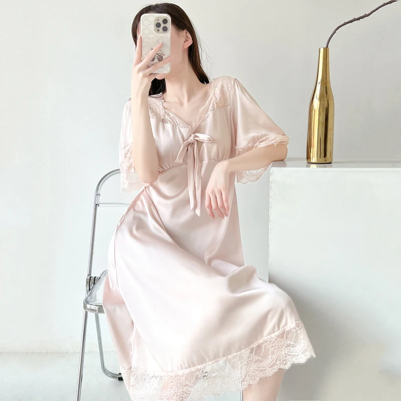 

Summer Dress Women Home Clothes Sleepwear Ice Silk Nightdress Sexy Lingerie Nightgown Lady Pajamas Female Night Homewear Pyjamas