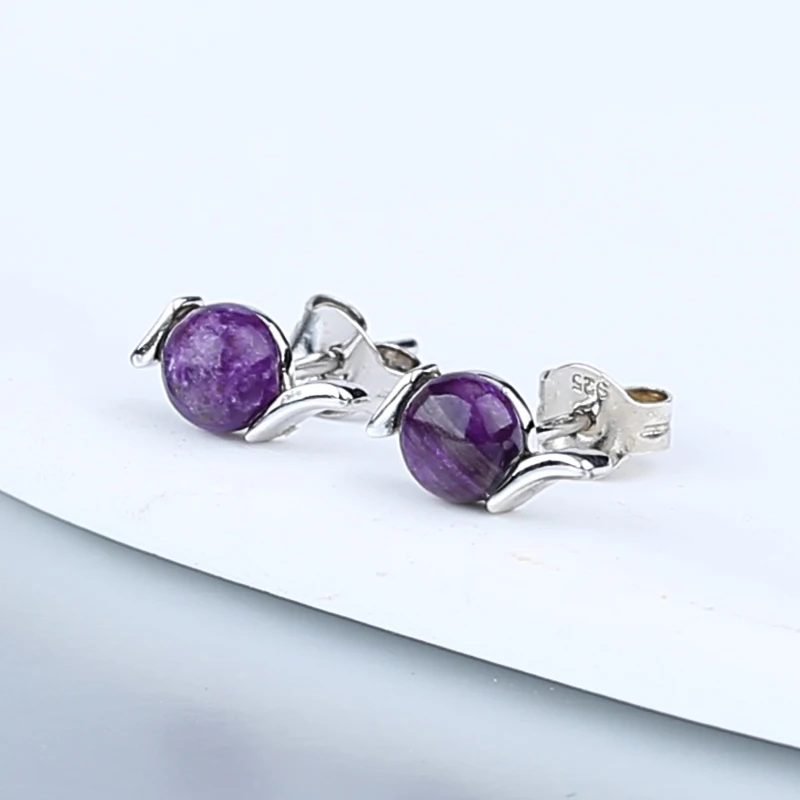Hot Sale Natural Sugilite Gemstone Earrings 925 Sterling Silver Findings Purple Color Jewelry Accessories 10x5x3mm 1g