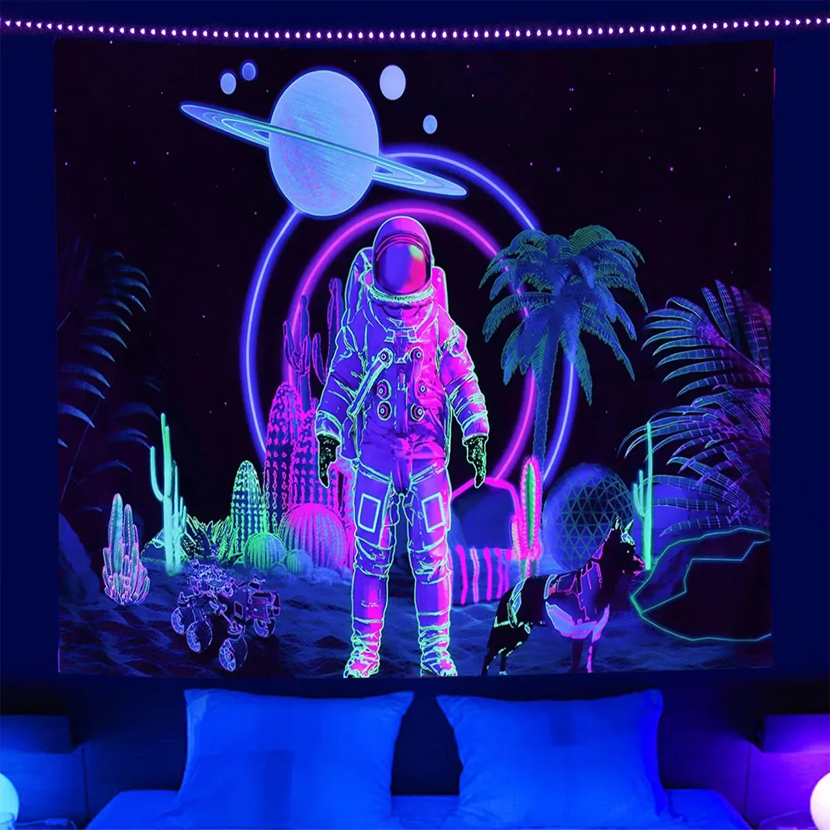 Black Light Astronaut Fluorescent Tapestry for Home Decor