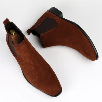 Men's Premium PU Chelsea Boots - Square Toe, Non-Slip, Side Zipper, Comfortable. Ideal for Business and Work 2