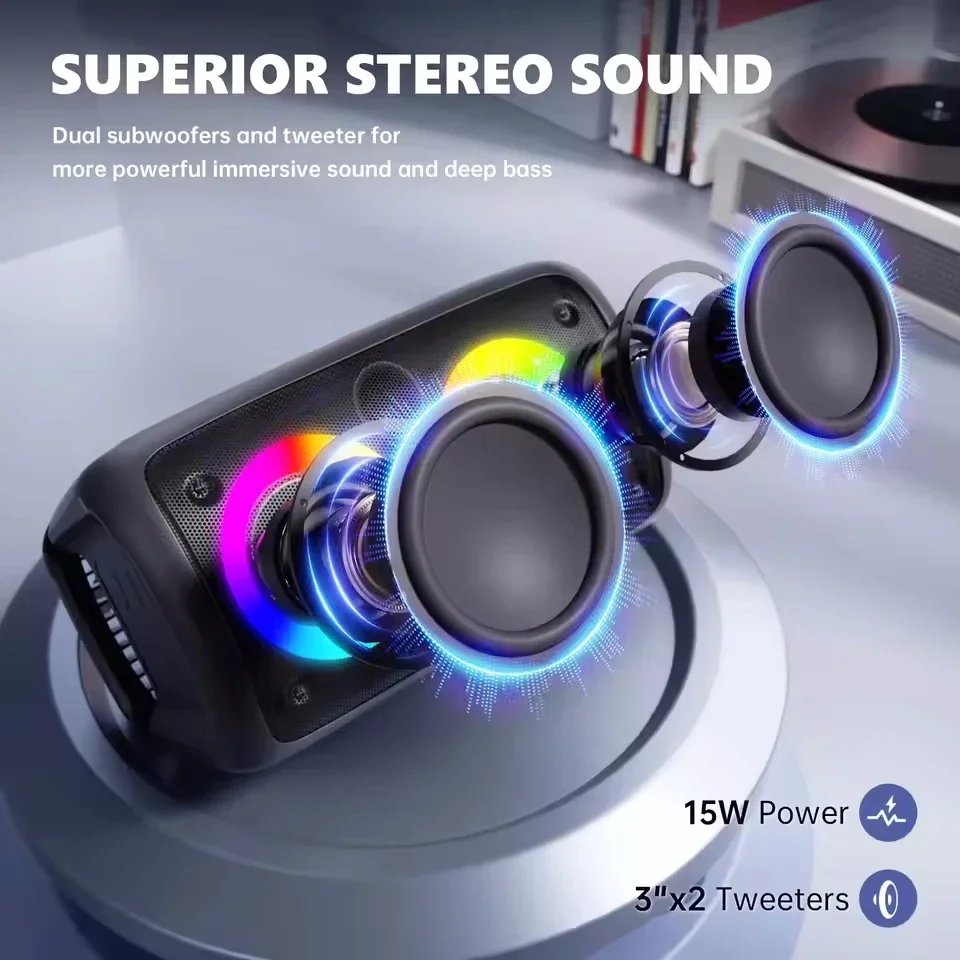 Portable Wireless Karaoke Bluetooth Speaker Subwoofer With Microphone FM Radio LED Lamp TWS Sound Box Music Machine_voghion.com