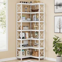7-Shelf Corner Bookshelf,Large Modern Corner Bookcase, 7-Tier Tall Corner Shelf Storage Display Rack with Metal Frame for Livin 1