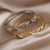 Classic Stainless Steel Metal Cross Geometric Bracelet for Women Elegant Letter Bangles Rust-proof Wrist Jewelry 2