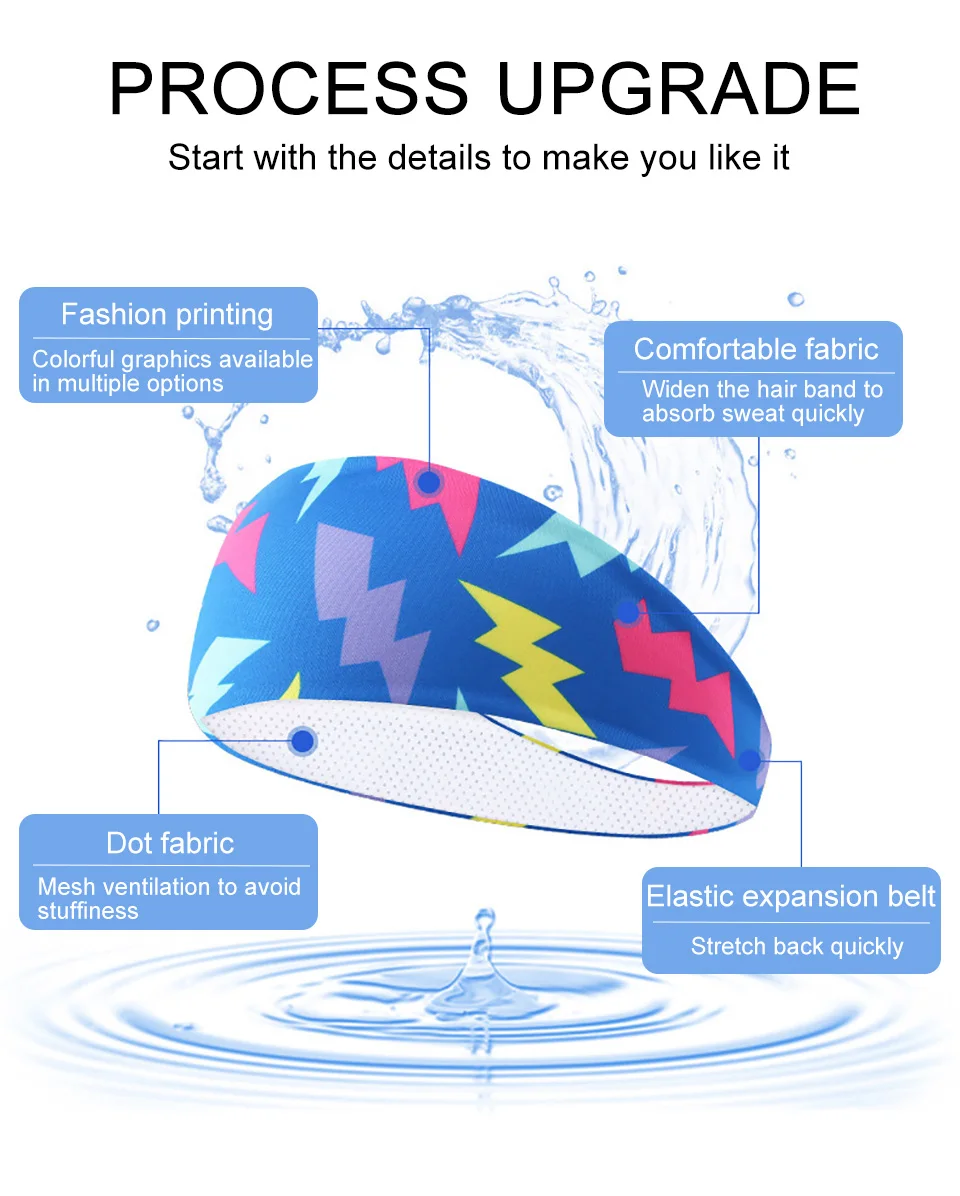 Description Picture 4 of itemElastic Yoga Headband Sweat Bandage Sport Head Hair Band Workout Tennis Fitness Jog Basketball Running Sweatband Women Men