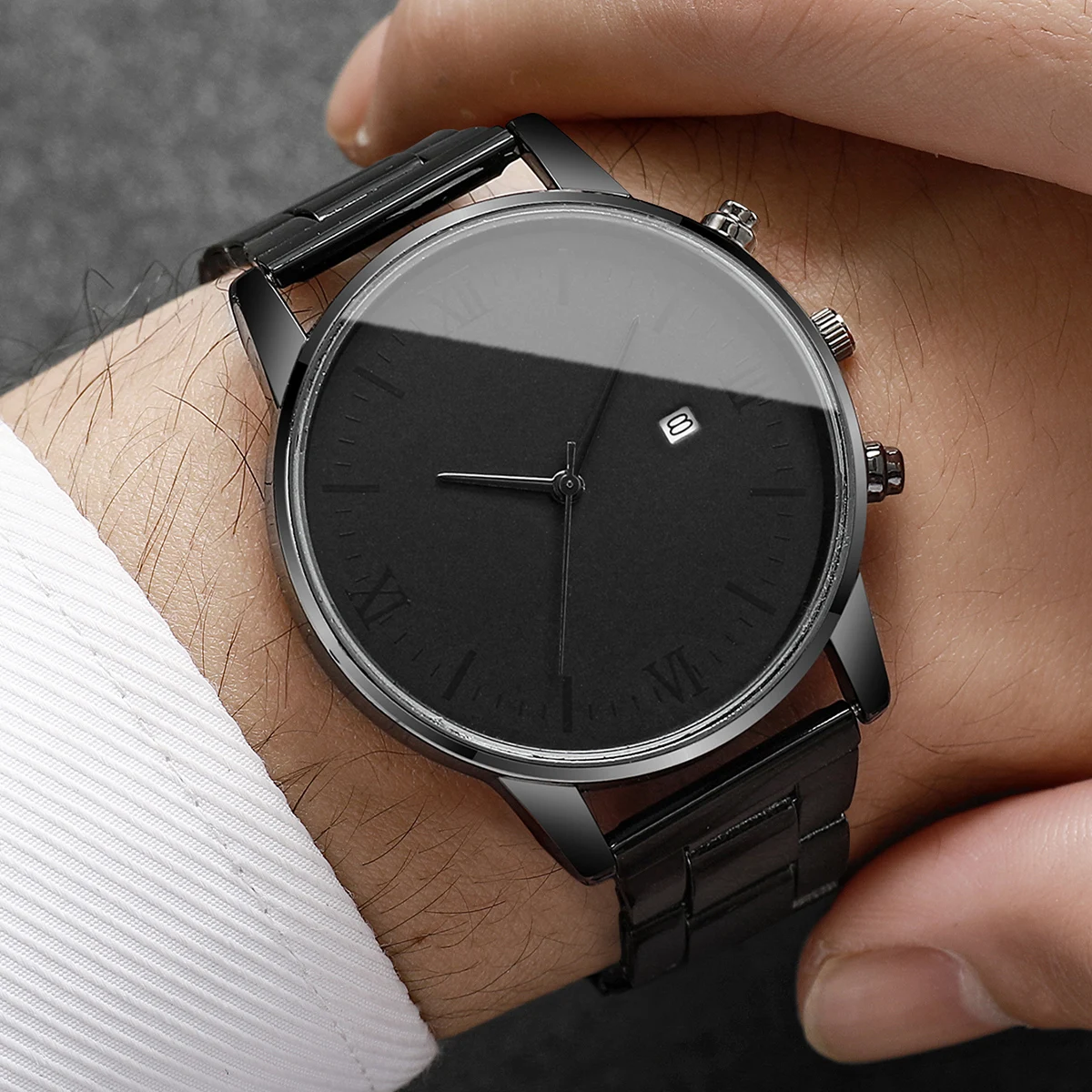 2pcs/set Men's Business Watch Simple Roman Dial Men's Calendar Quartz Combination Watch (No Box)