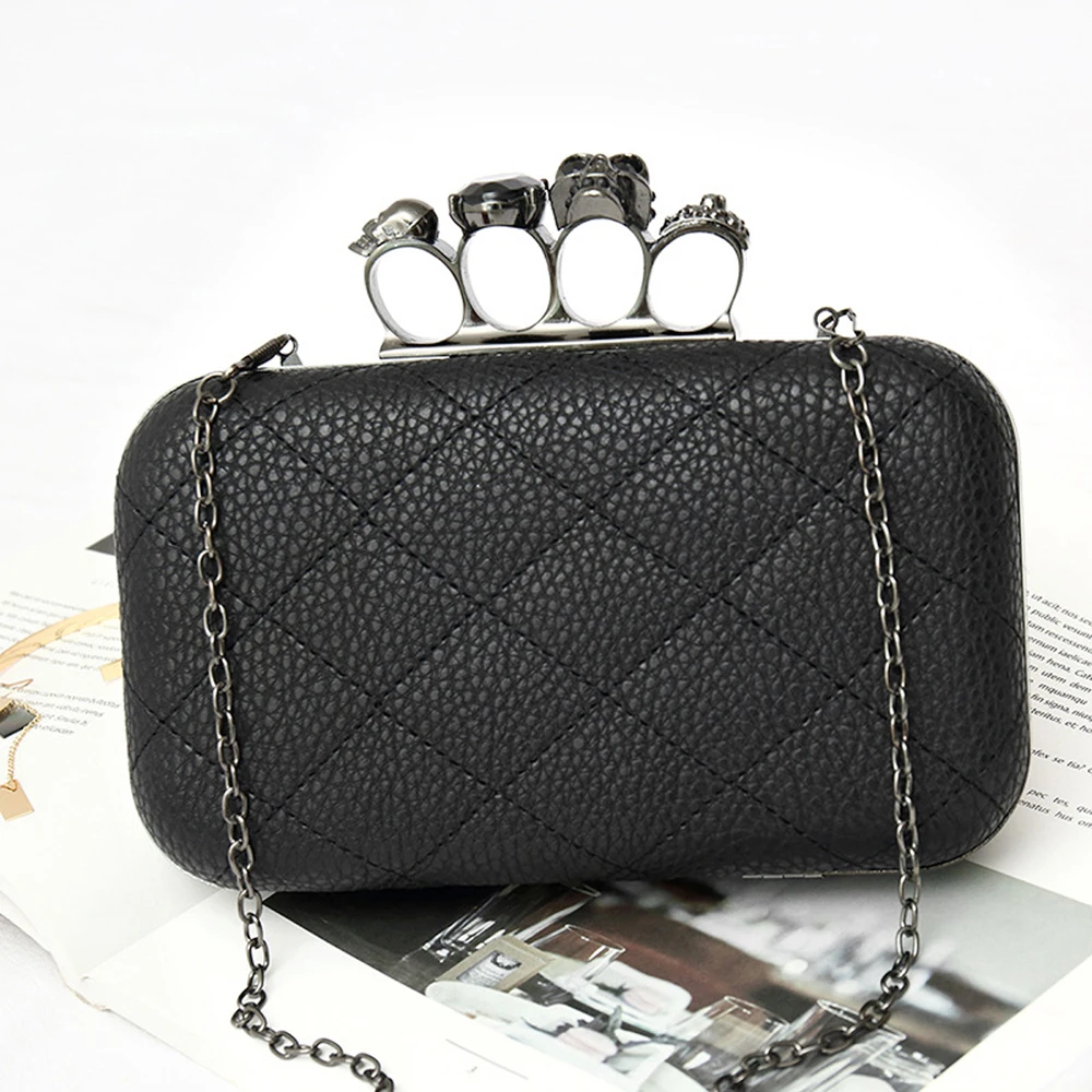 Fashion Women Handbag Pu Leather Clutch Bag Skull Finger Bag Diamond Evening Leather Crossbody with Chain women handbag