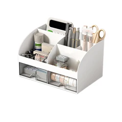 Desktop Organizer with Drawers - Smooth and Sturdy Office and Makeup Storage Box (White)