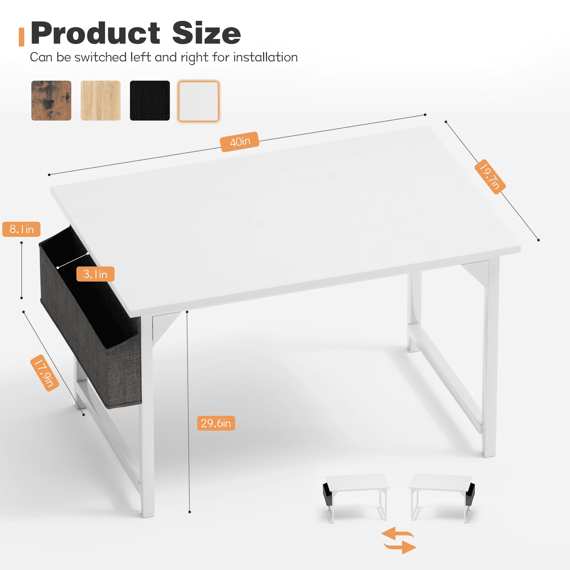 Computer Desk 40 Inch Small Office Desk Modern Writing Desk with Storage Bag Work Study Table with Headphone Hook for Home 6