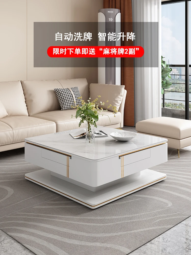 Multifunctional Tea Table Automatic Electric Lifting Tea Table Changing Dining Table Dual-Use Stone Plate Mahjong Table