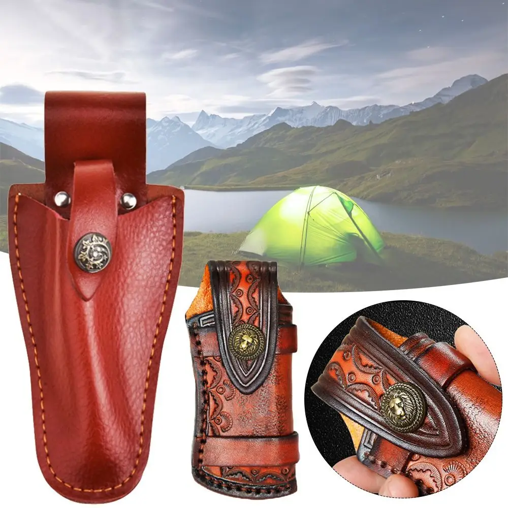 Pocket Hunt Leather Sheath Holder Fold Knife Tool Flashlight Case Camp Outdoor Carry Belt Loop Case